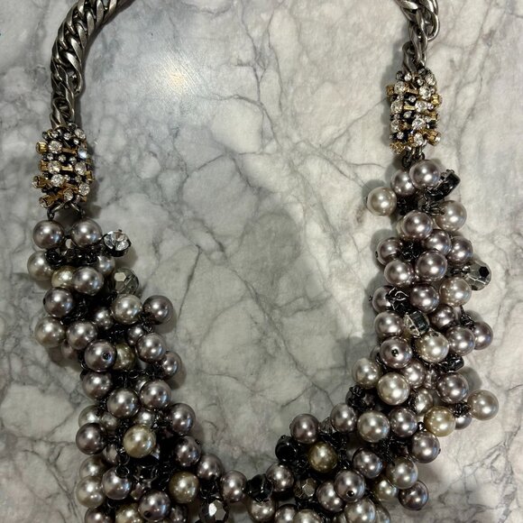 Stella & Dot Isadora Hematite Pearl Bib Necklace - Picture 2 of 2